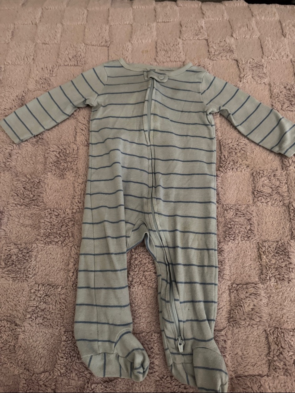 Carter's Light Blue with Navy Stripe Footed One-Piece